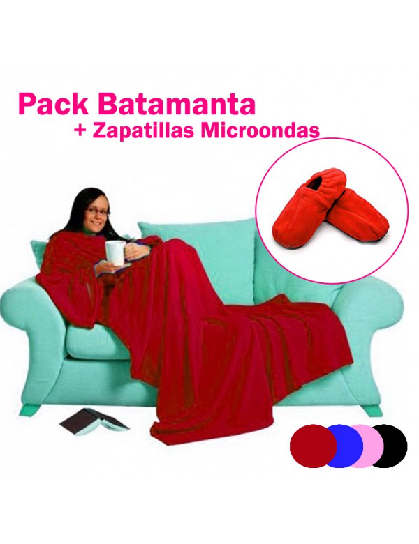 Oferta Batamanta Manta para Sofa con Mangas, con Bolsillo y Zapatillas de  microondas │ Pijama Bata Manta Azul y Zapatillas Calientes ®